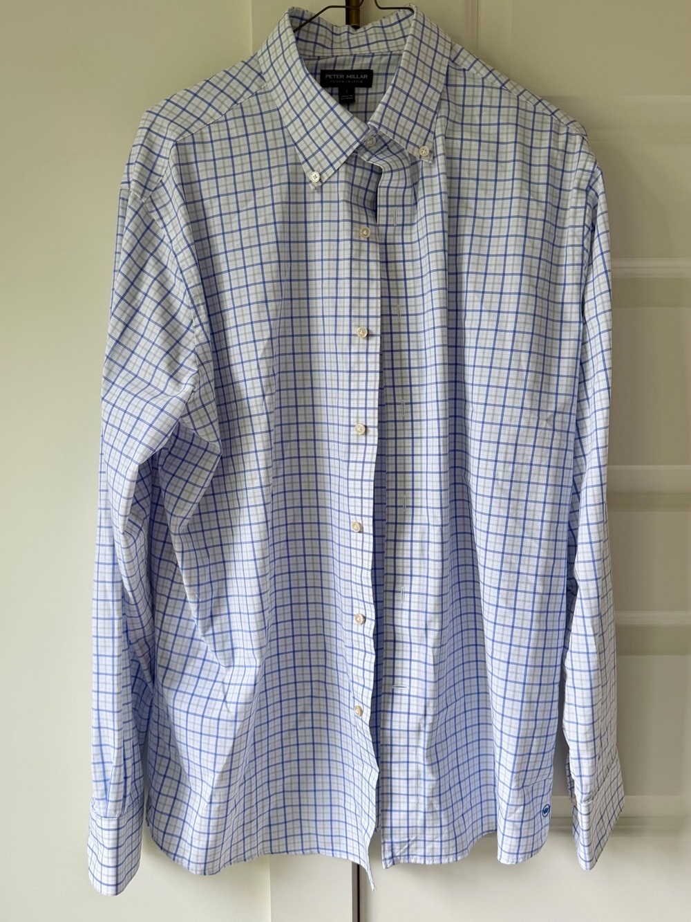 Peter Millar White and Blue Checked Button-Down Shirt